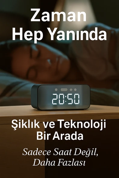 Dijital Ayna Ekranlı Bluetooth Hoparlör ve Çalar Saat  1200mAh Şarjlı - 4