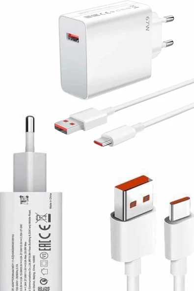 Hızlı Şarj Aleti Adaptörü Kablo Seti 67W Uzun Ömürlü Beyaz - Resim 4