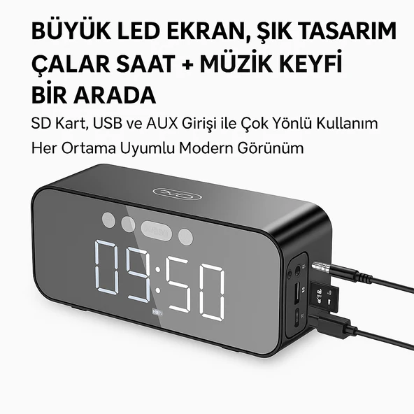 Dijital Ayna Ekranlı Bluetooth Hoparlör ve Çalar Saat  1200mAh Şarjlı - 2