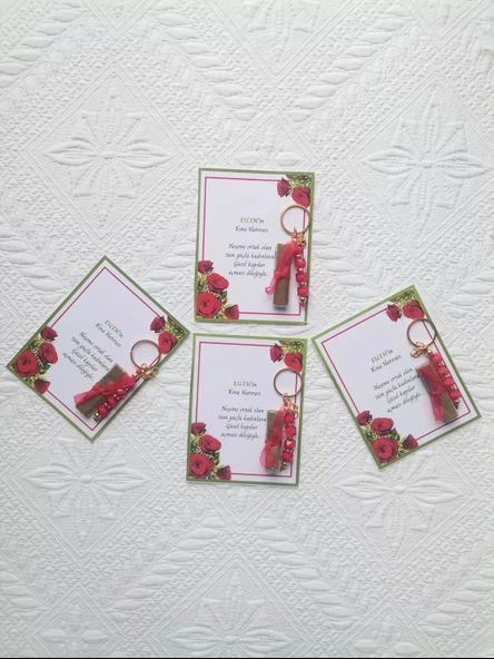 64 Adet Kişiye Özel Kına Hatırası Dağıtmalık Hediyelik Kırmızı Anahtarlık ve Paketlenmiş Kına - Resim 5
