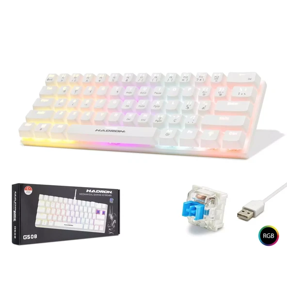 Hadron G508B Kablolu Oyuncu Mini Klavye Mekanik Blue Switch Rgb Q Beyaz ürün görseli