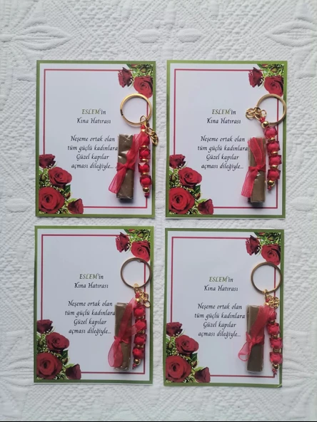 32 Adet Kişiye Özel Kına Hatırası Dağıtmalık Hediyelik Kırmızı Anahtarlık ve Paketlenmiş Kına - Resim 4