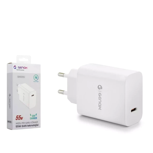 Genax GNX055 Type-C Pd Şarj Adaptörü Gan 55W Beyaz - 1