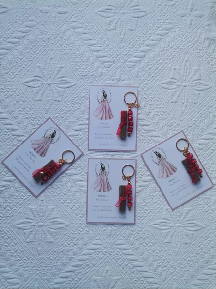 32 Adet Kişiye Özel Kına Hatırası Dağıtmalık Hediyelik Kırmızı Anahtarlık ve Paketlenmiş Kına - Resim 5