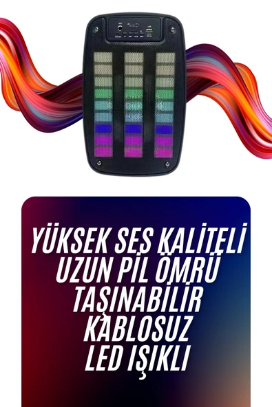 Bluetooth Hoparlör Taşınabilir Şarjlı Işıklı Büyük Boy Yüksek Ses Kaliteli - 2