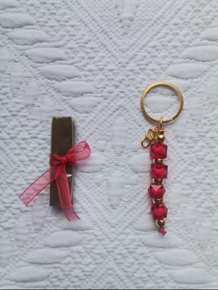 32 Adet Kişiye Özel Kına Hatırası Dağıtmalık Hediyelik Kırmızı Anahtarlık ve Paketlenmiş Kına - Resim 7