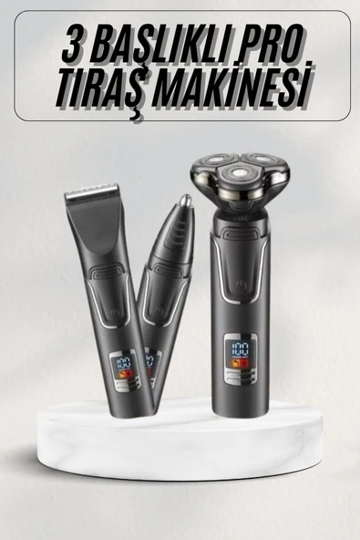 Yüksek Performanslı 3 Başlıklı Profesyonel Şarjlı Islak ve Kuru Kullanıma Uygun ürün görseli 1