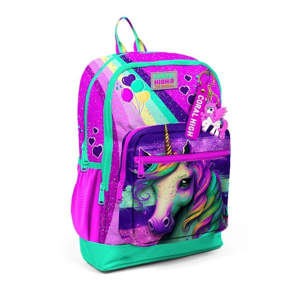 Coral High 2li Set Unicorn Desenli Okul Çantası Beslenme 23758 - Resim 3