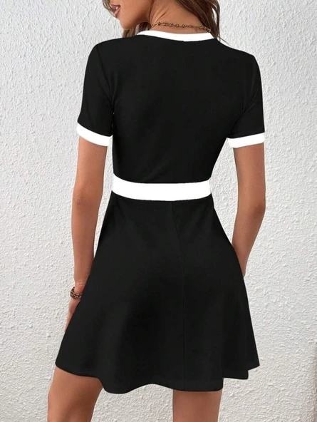 Kadın Kısa Kollu Bisiklet Yaka önden Düğmeli Modal Elbise - Resim 5