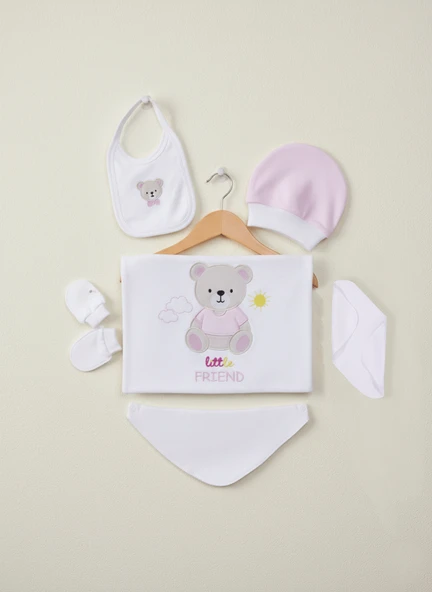 Yenidoğan, Bebek 10'lu Hastane Çıkışı, Zıbın Seti, %100 Pamuk, Ayı Nakışlı Hediyelik Set - Resim 4