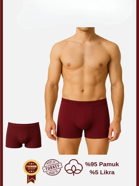 Litae Pamuklu Düz Bordo Renk Erkek Boxer - 1