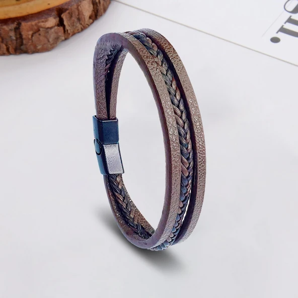 Kahverengi Siyah Saç Örgü Ve Çelik Bileklik 31833B10D2 - Resim 2