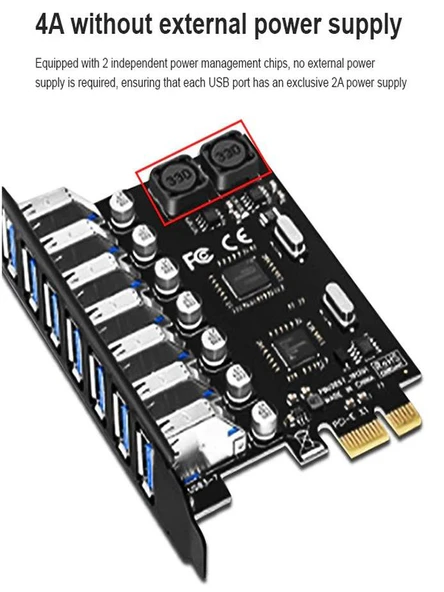 Pci-E Express 7 Port USB 3.0 Hub Çoklayıcı Çoğaltıcı Çevirici - Resim 5
