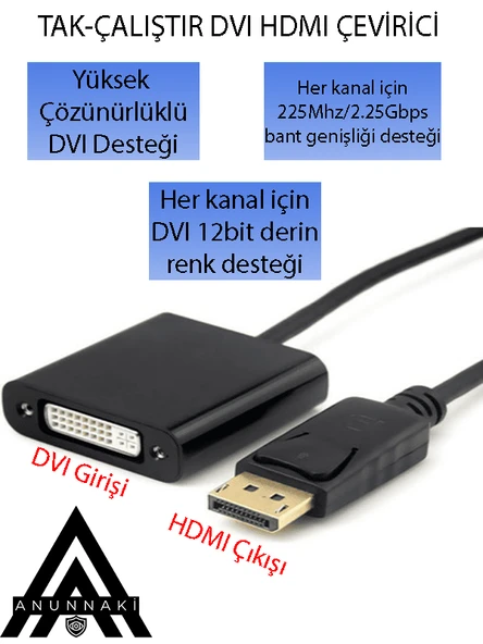 Anunnaki DisplayPort to DVI Dönüştürücü Çevirici Full HD 60Hz Dp-Dvi Adaptör - Resim 2