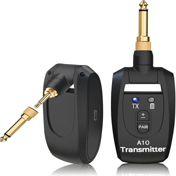 Anunnaki A10 Kablosuz Gitar Vericisi 2.4GHz 6,35mm ve 3,5mm Jak, 250 Derece Döner Fiş - Resim 6