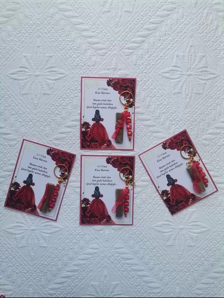 100 Adet Kişiye Özel Kına Hatırası Dağıtmalık Hediyelik Kırmızı Anahtarlık ve Paketlenmiş Kına - Resim 4