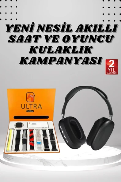 Kulak Üstü Kulaklık Pro9 ve Yeni Nesil Akıllı Saat Android ve İOS Uyumlu ANC Özelliği ürün görseli