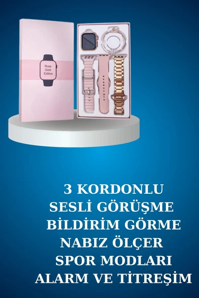 Kablolu Bluetooth Kulaklık ve Kadınlara Özel Bileklik Hediyeli Yeni Nesil Akıllı Saat 3 Kordonlu - Resim 3