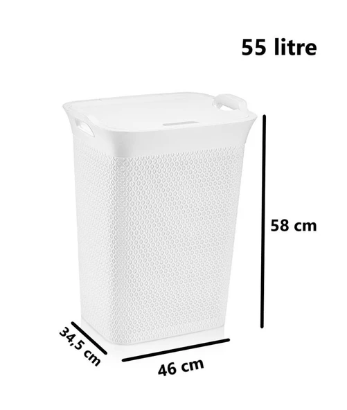 Omnipazar SY-4630 Plastik Safir Kirli Çamaşır Sepeti 55 lt Beyaz - 2