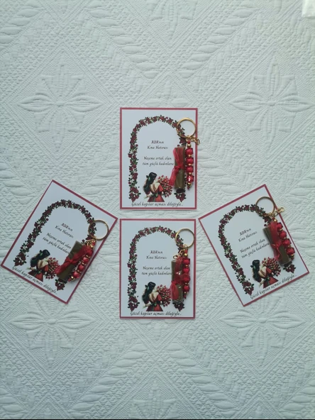 32 Adet Kişiye Özel Kına Hatırası Dağıtmalık Hediyelik Kırmızı Anahtarlık ve Paketlenmiş Kına - Resim 4