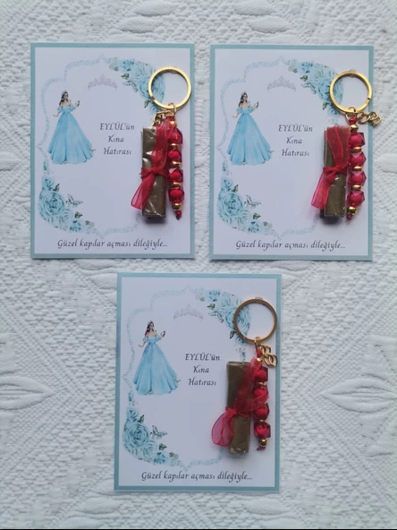 32 Adet Kişiye Özel Kına Hatırası Dağıtmalık Hediyelik Kırmızı Anahtarlık ve Paketlenmiş Kına - Resim 2