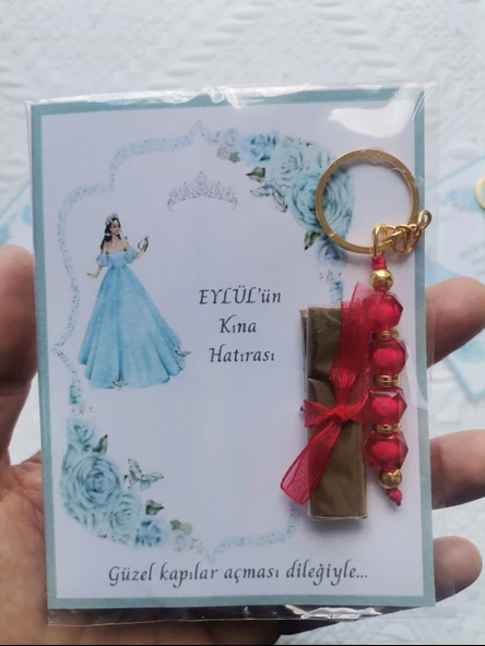 32 Adet Kişiye Özel Kına Hatırası Dağıtmalık Hediyelik Kırmızı Anahtarlık ve Paketlenmiş Kına - Resim 6