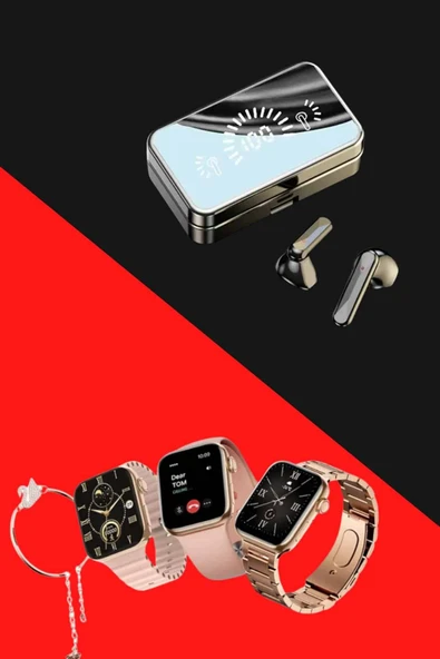 Bileklikli Amoled Ekran Akıllı Saat ve Dijital Göstergeli Kablosuz Bluetooth Kulaklık ANC/ ENC - Resim 5