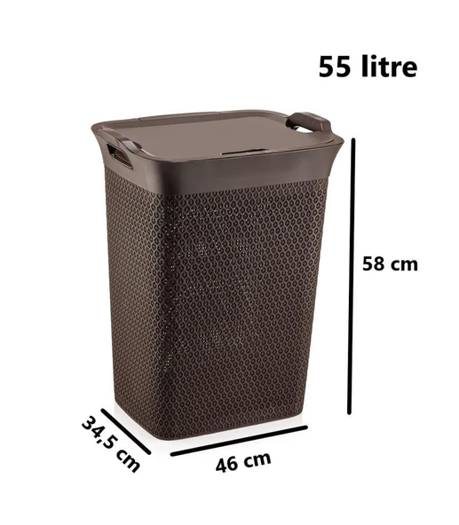 Omnipazar SY-4630 Plastik Safir Kirli Çamaşır Sepeti 55 lt Kahverengi - 2