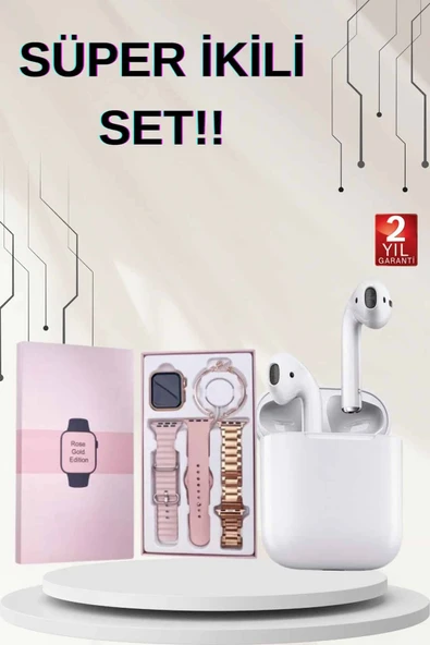 3 Kordonlu Dokunmatik Ekran Akıllı Saat ve 2.Nesil Kablosuz Bluetooth Kulaklık ANC/ENC ürün görseli