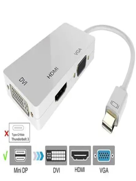 MiniDP to VGA-HDMI-DVI Çevirici Dönüştürücü Adaptör - Resim 4
