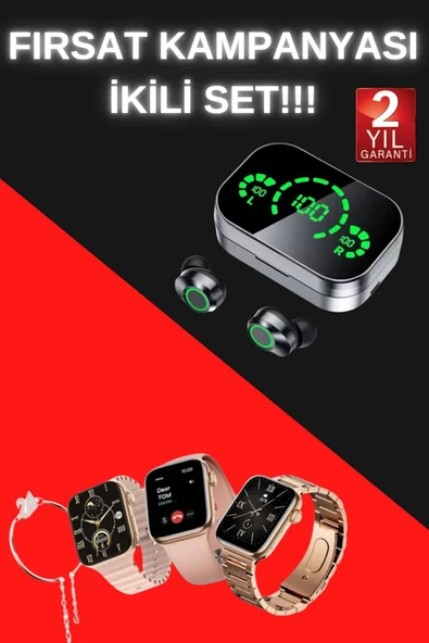 Yeni Nesil Kaliteli Akıllı Saat ve Kablosuz Bluetooth Kulaklık  Yüksek Ses Kaliteli ürün görseli
