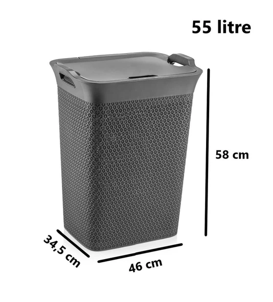 Omnipazar SY-4630 Plastik Safir Kirli Çamaşır Sepeti 55 lt Antrasit - 2