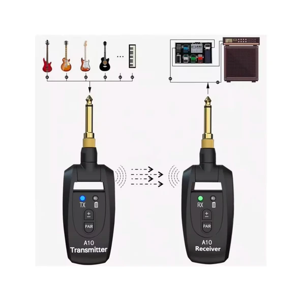 Anunnaki A10 Kablosuz Gitar Vericisi 2.4GHz 6,35mm ve 3,5mm Jak, 250 Derece Döner Fiş - Resim 4