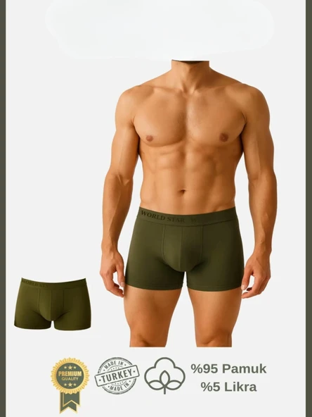 Litae Pamuklu Düz Haki Renk Erkek Boxer - 1
