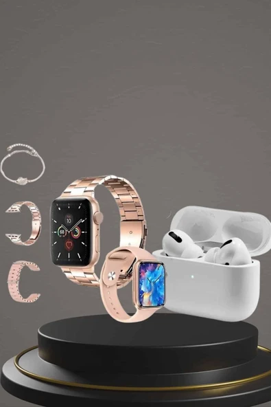 3 Kordonlu Pembe Amoled Ekran Akıllı Saat ve Yeni Nesil Pro Kablosuz Bluetooth Kulaklık ANC/ENC - Resim 5