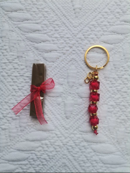 32 Adet Kişiye Özel Kına Hatırası Dağıtmalık Hediyelik Kırmızı Anahtarlık ve Paketlenmiş Kına - Resim 7