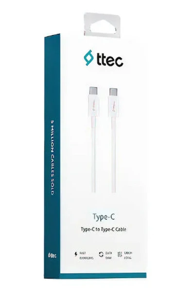 İki Ucuda Type-c Şarj Kablosu 60w Yüksek Hızlı 120 Cm Beyaz ürün görseli