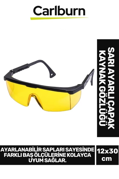 Premium Dayanıklı Hafif Geniş Görüş Açı Endüstriyel Atölye Sarı Ayarlı Çapak Kaynak Gözlüğü 12x30cm