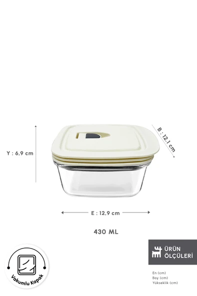 Cream Vakumlu Kapaklı Cam Saklama Kabı 0.43 Lt - Resim 2