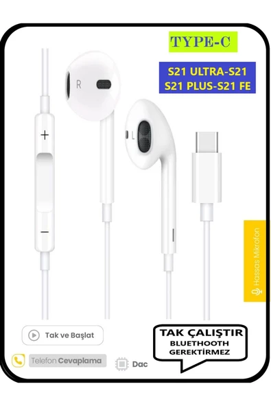 Galaxy S21 Ultra S21 S21 Fe S21 Plus Kulaklık Type C Kulaklık Kablolu Tak Çalıştır ürün görseli