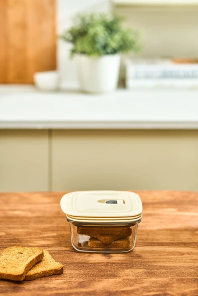 Cream Vakumlu Kapaklı Cam Saklama Kabı 0.43 Lt ürün görseli 1