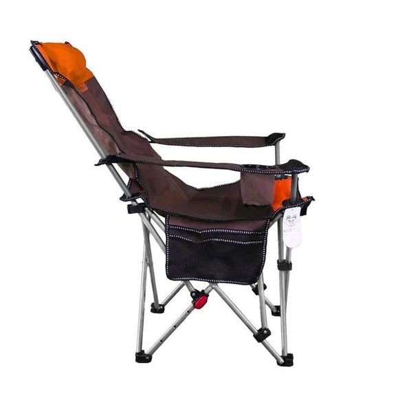 Katlanır Kamp Sandalyesi - Şezlong - Madfox Prowler - 3 Kademeli - Kahve/Turuncu - Taşıma Çantalı - 6