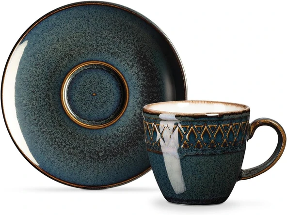 Madame Coco Antique 2 Kişilik Kahve Fincan Takımı, İndigo, 90 ml - Resim 2