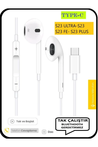 Samsung Galaxy S23 Ultra S23 S23 Fe S23 Plus Kulaklık Type C Kulaklık Kablolu Tak Çalıştır ürün görseli