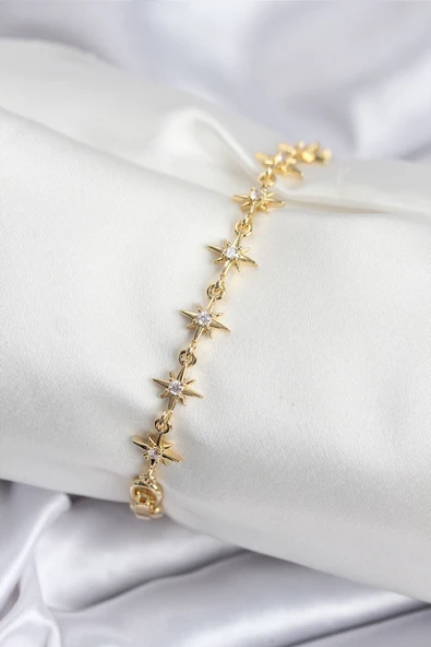 Pirinç VIP Seri Gold Renk Sıralı Kutup Yıldızı Kadın Bileklik - TJ-BB7927 ürün görseli 1