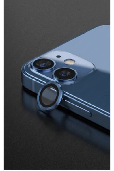 Iphone 12 Mini Uyumlu  Kamera Koruyucu Lens Mercek Metal Çerçeveli 2li Set Mavi Blue - Resim 2