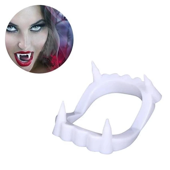 Beyaz Renk Çift Damak Takma Vampir Dişi - Resim 4