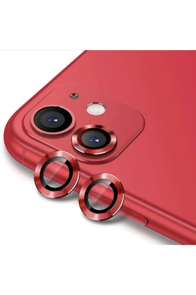 Iphone 11  Uyumlu  Kamera Koruyucu Lens Mercek Metal Çerçeveli 2li Set Kırmızı Red ürün görseli