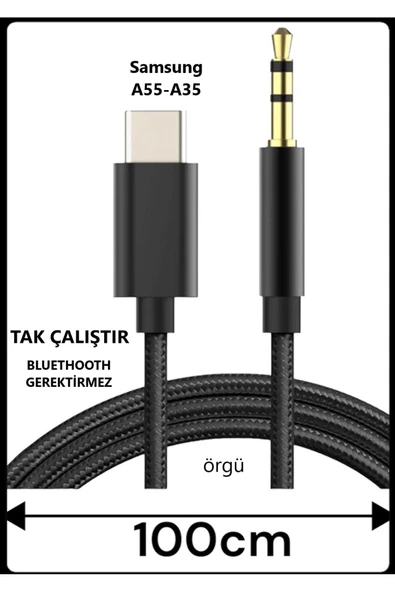 Samsung Galaxy A55 Samsung A35 Aux Kablo Type C Aux Kablo Dac Çipli örgülü Tak Çalıştır ürün görseli