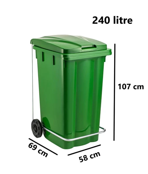 Omnipazar SY-6512 Pedallı Tekerlekli Kapaklı Çöp Konteyneri 240 lt Yeşil - 2